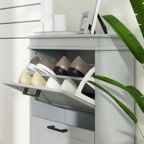 Wyld Haus Falifa Wooden Grey Minimal 2 Drawer Shoe Cabinet For 10 Pairs