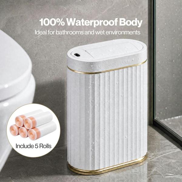 TOQUE Sensor Rubbish Bin 7L Touchless Silent Butterfly Lid for Bedroom White