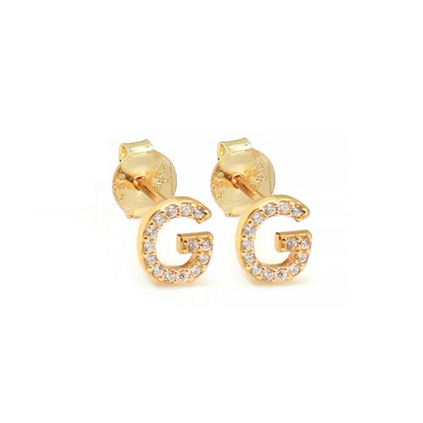 Say It With Dainty Initial Earring Pair - Yellow Gold