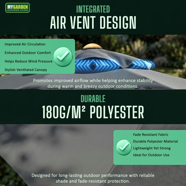 My Garden Outdoor Living Parasol Umbrella 2M - Outdoor Sun Umbrella with Tassels, Air Vent, Steel Pole & Carry Bag for Patio Umbrella Parasol