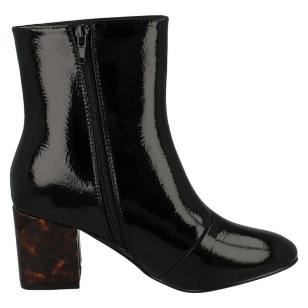 Spot On Ladies Spot On Block Mottled Heel Ankle Boots