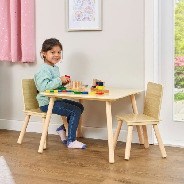Liberty House Toys Kids Natural Wood Table and Two Chairs Set