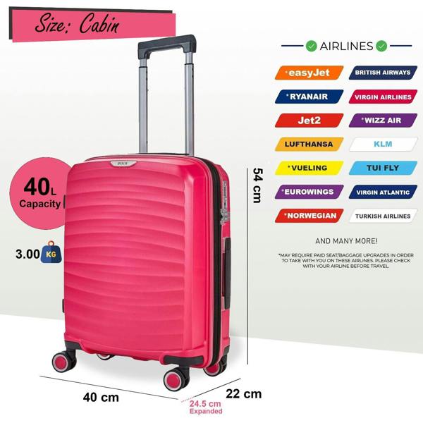 Rock Luggage Hard Shell Classic Suitcase 8 Wheel Cabin Luggage Trolley Travel Bag