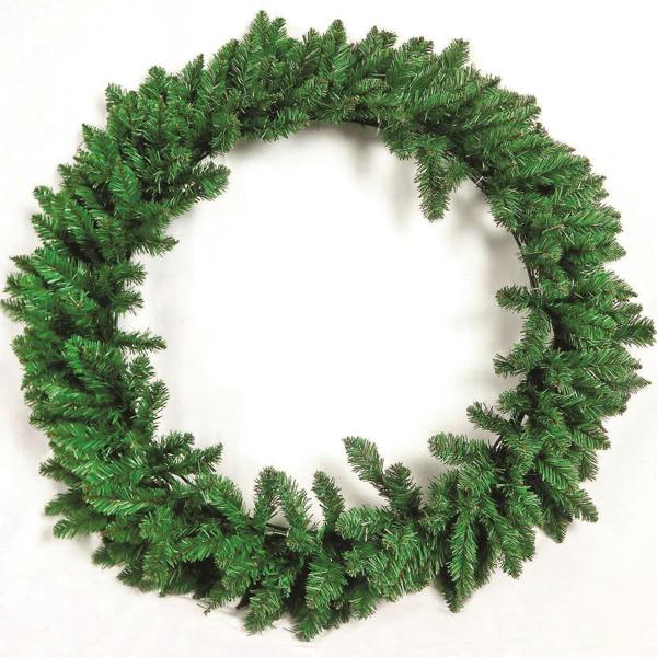 1cm Pre-Lit Green Christmas Wreath with 150 LEDs, PVC Foliage and Pencil Point Tips image 1