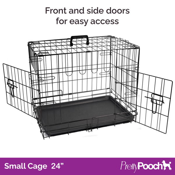 Pretty Pooch Dog Crate Small Cage Puppy Cat Pet Training Tray and Bed With Two Gloves