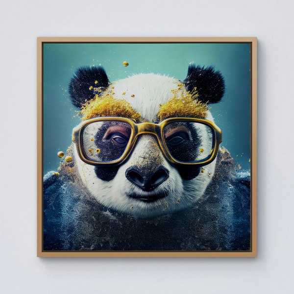 Warren Reed Panda With Golden Glasses Splash Art Framed Canvas