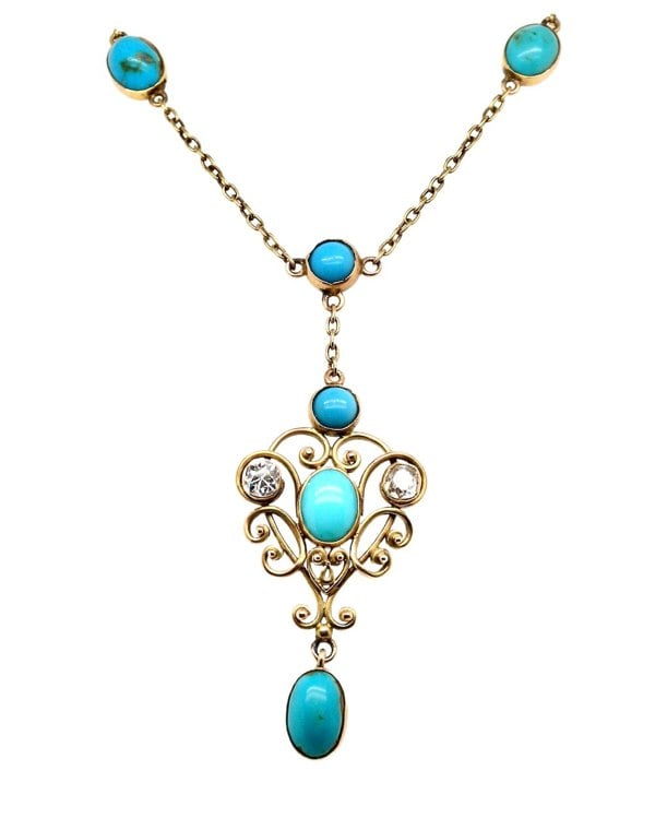 vintage turquoise and diamond necklace