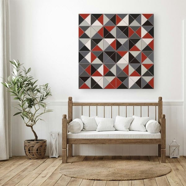 Warren Reed Grey Red Triangle Geometric Canvas