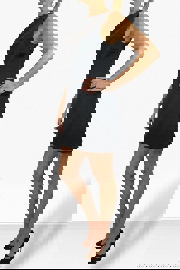 Paulo Due Women's Black Satin Mini Dress with Boat Neck