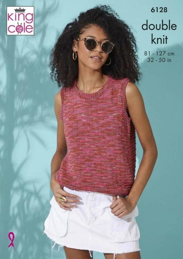 King Cole Linendale Reflections DK Knitting Pattern 6128, Tops for Women, 32 - 50 Inches