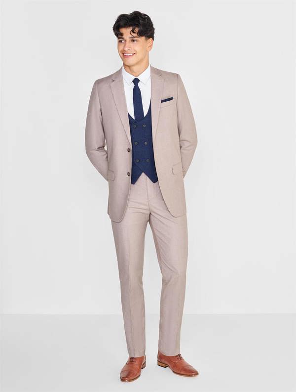 Boys beige and navy prom suit