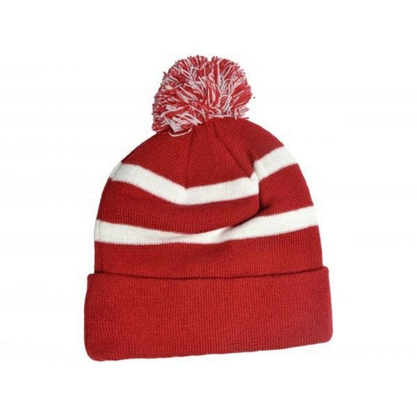 Arsenal FC Striped Knitted Bobble Beanie - Red/White