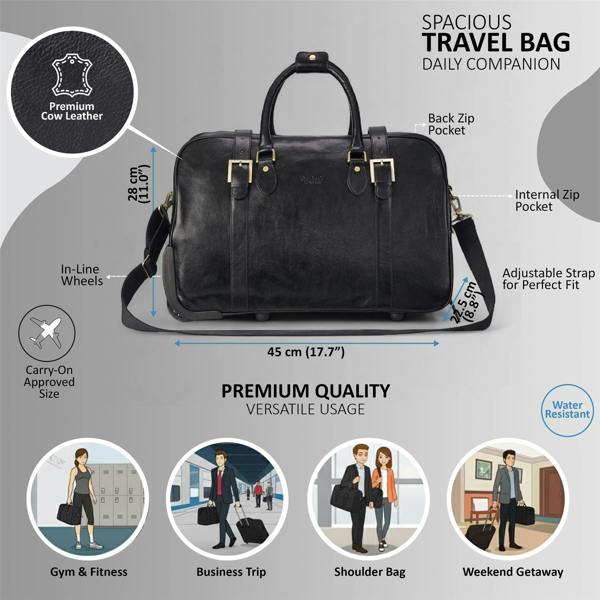 Infinity Leather Genuine Leather Wheeled Holdall Duffle Travel Cabin Bag - Holt