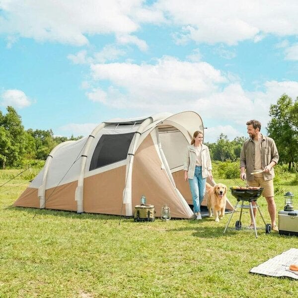 Inflatable Camping Tent w/ Air Pump, Easy Setup 2-3 Person Blow Up Tent, Khaki - Khaki