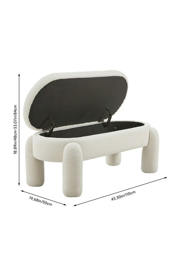 Living and Home 110x50x84cm White Upholstered Storage Bench Foot Rest