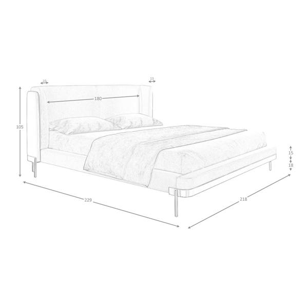 Angel Cerdá Light Grey Fabric and Dark Grey Leatherette Bed 7156
