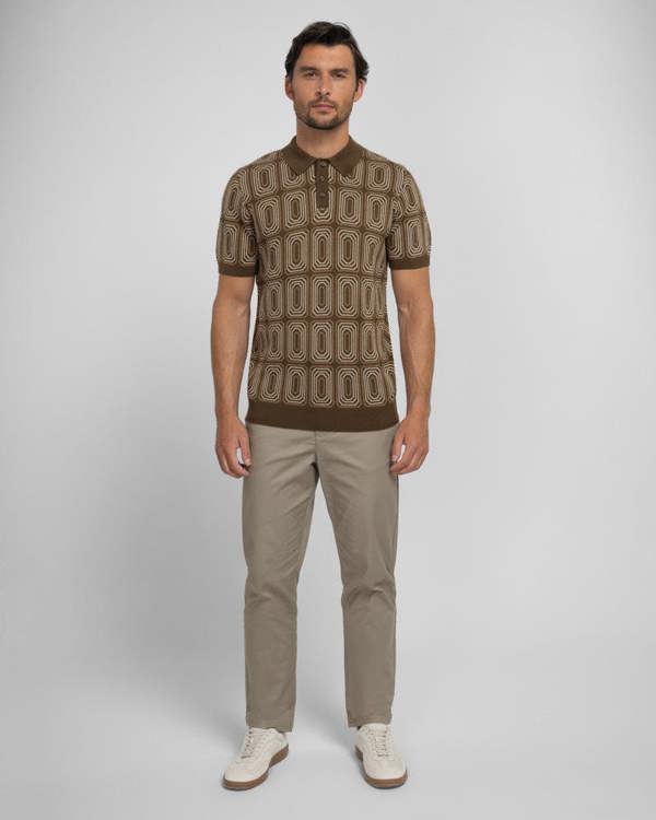 Steel & Jelly Kelsall - Retro Print Knitted Polo Shirt