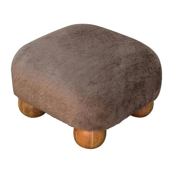 Artisan Furniture Solid Wood Mocha Faux Fur Nordic Footstool