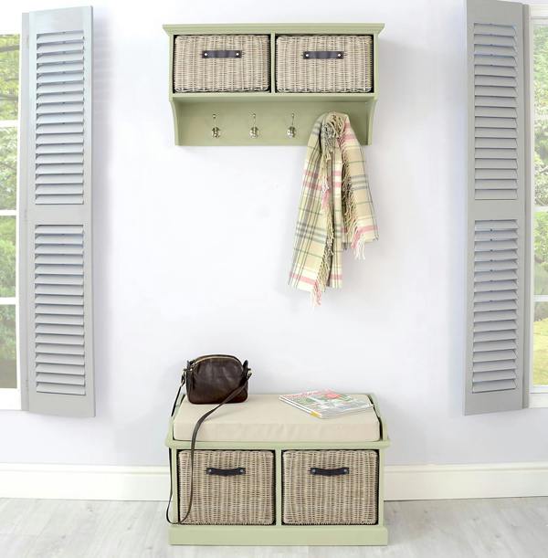 Statement Furniture Tetbury Wall Coat Rack with 2 Strong Storage Baskets. Assembled Hallway Storage Shelf