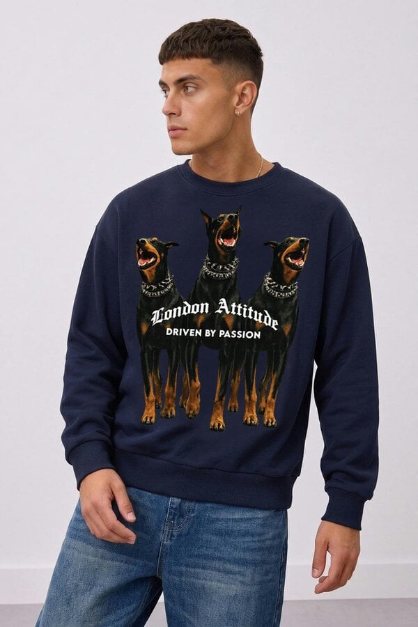 London Attitude Doberman Graphic Relaxed Oversized Fit Sweatshirt