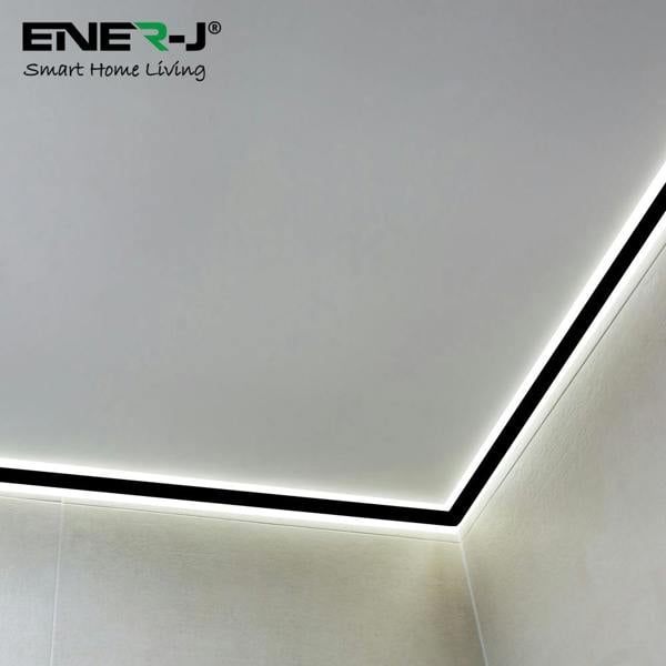 ENER-J Gypsum LED Cove Light 45 Degree Corner Aluminum Profile- Black, 1 Meter