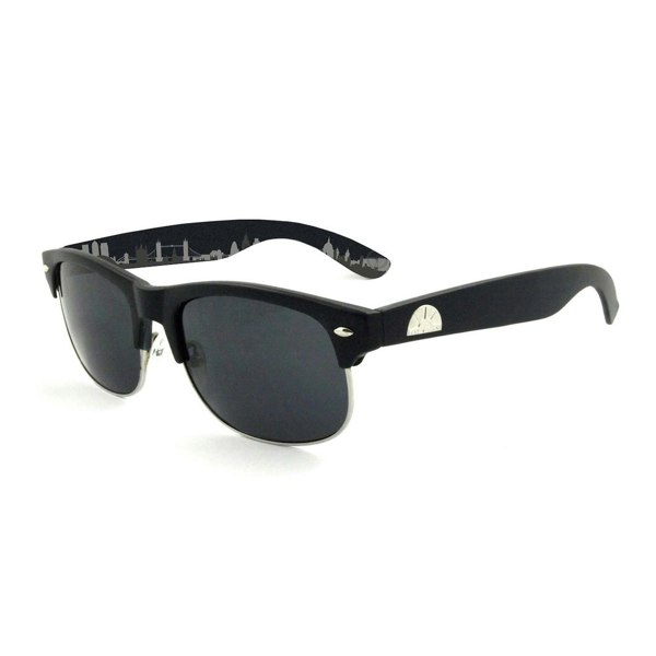 East Village Classic 'Tyson' Retro Sunglasses in Matt Black Rubber With Inner Skyline 