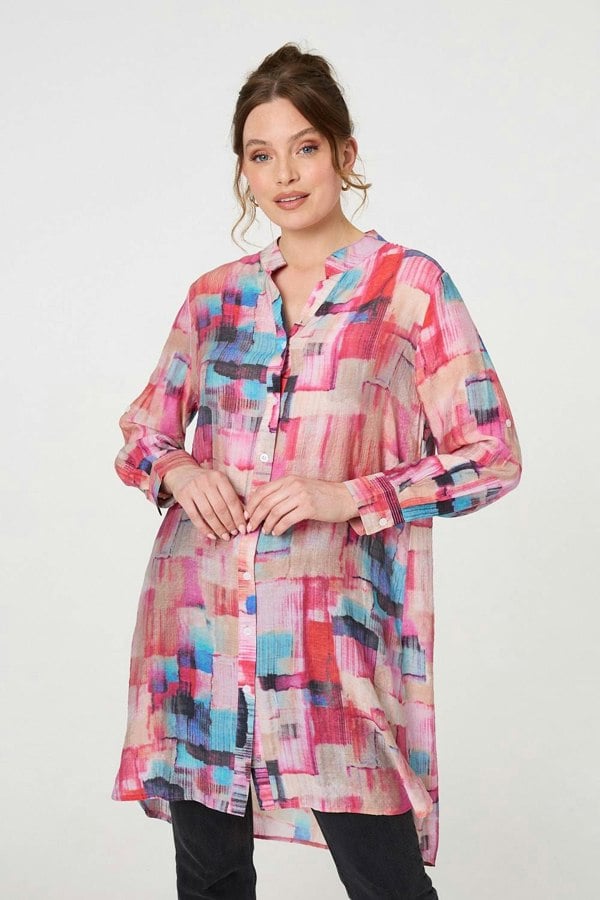 Pink | Printed Long Sleeve Semi Sheer Shirt
