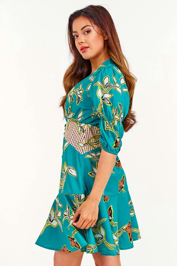 LuvForever Green Floral Ruffle Mini Dress