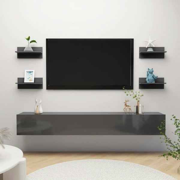 Berkfield Wall Shelves 4 pcs High Gloss Grey 40x11.5x18 cm