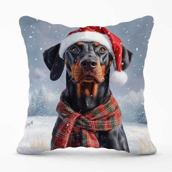 Warren Reed Snowy Christmas Doberman Cushion