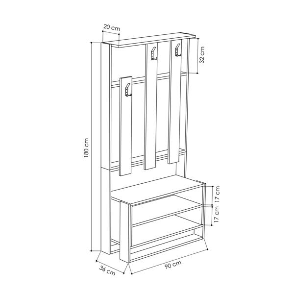Decortie Modern Chester Wall-Mounted Hall Tree 180(H) cm