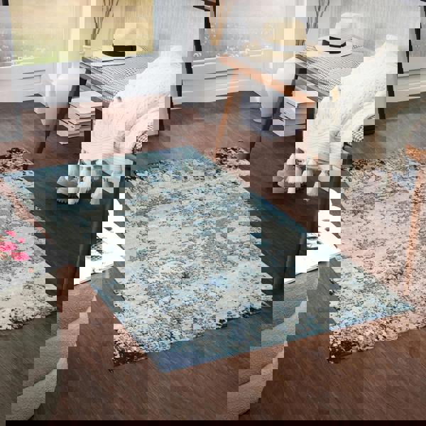 Livabliss Sunderland-Abstract Blue Grey Modern Marble Rug