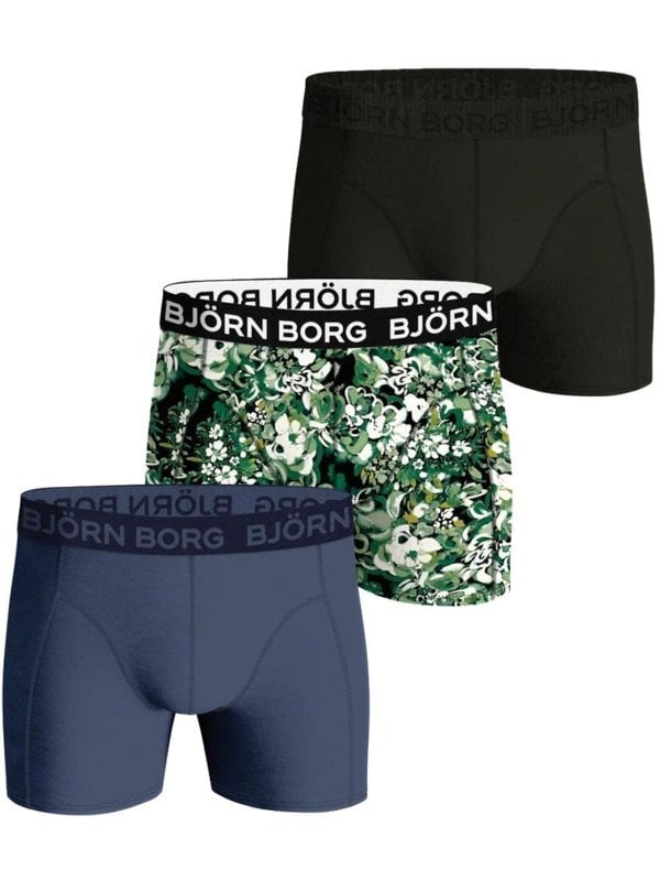 Bjorn Borg - 3 - Pack Floral Print Boxer Trunks, Green/blue - Boxers - and - Briefs.net