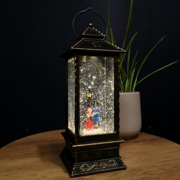 Samuel Alexander 27cm Dual Power Light up Christmas Glitter Water Spinner Rustic Lantern Carol Singing Scene with LEDs