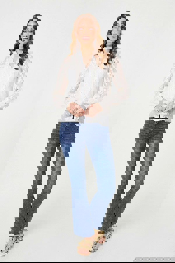 Ivory | Lace Trim High Neck Long Sleeve Blouse
