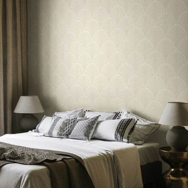 Hoopla Walls Leaf Fan - Chalk 10m Wallpaper