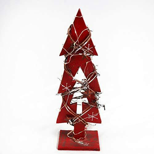 30cm Red Tree Wooden LED Tree Tabletop Centrepiece Christmas Holiday Home decoration with 20 Warm white LEDs Green Tree image 3