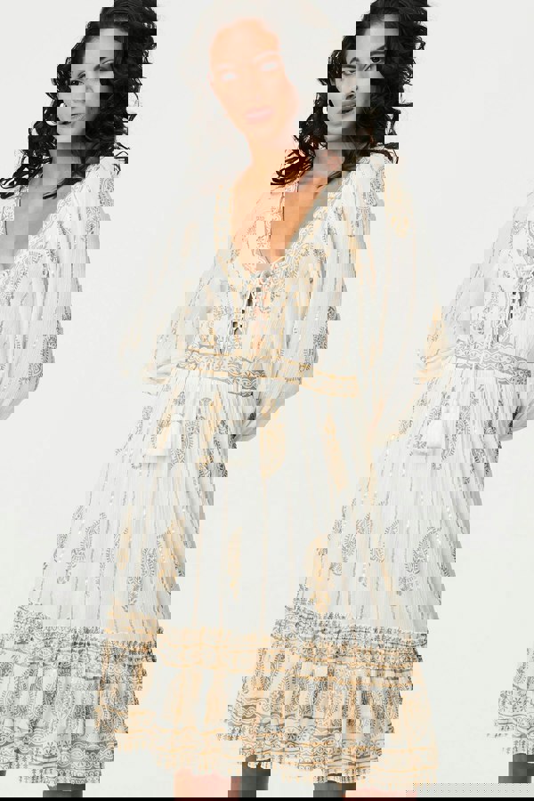 Cream | Paisley Flared Sleeve Knee Length Dress
