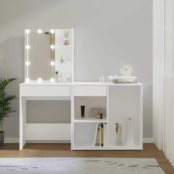 Berkfield LED Dressing Table with Cabinet White Engineered Wood