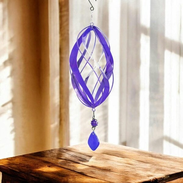 EDH Door Hardware Violet Metal Hanging Spinner – 40cm x 14cm | Wind-Powered Kinetic Garden Ornament | Outdoor Hanging Wind Spinner for Patios