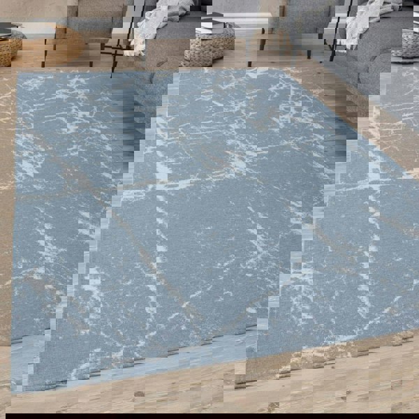 Machine Washable Flatweave Rug Abstract Blue