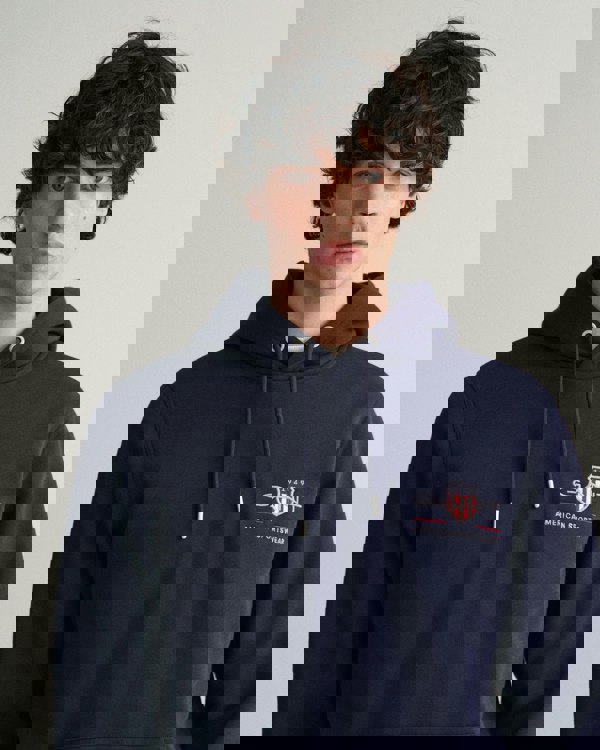 GANT Mens Regular Fit Medium Archive Shield Pullover Hoodie - 433 Evening Blue