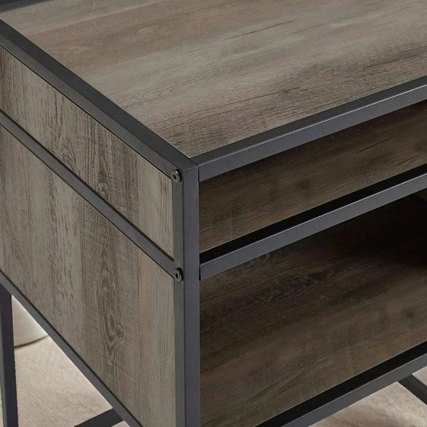 Rafaelo Mobilia Industrial Square Side Table With Open Storage Grey Walnut