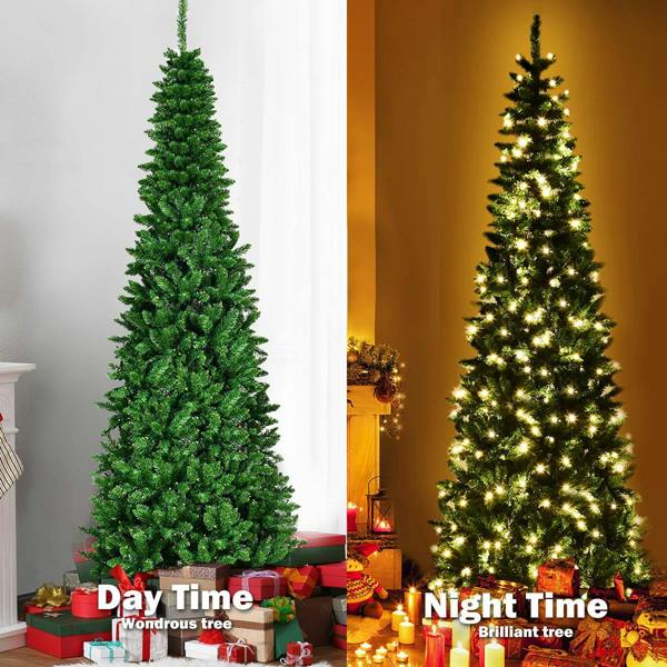 4ft to 8ft Green Pencil Pre-Lit Christmas Trees with Warm White LEDs and Metal Stand image 6
