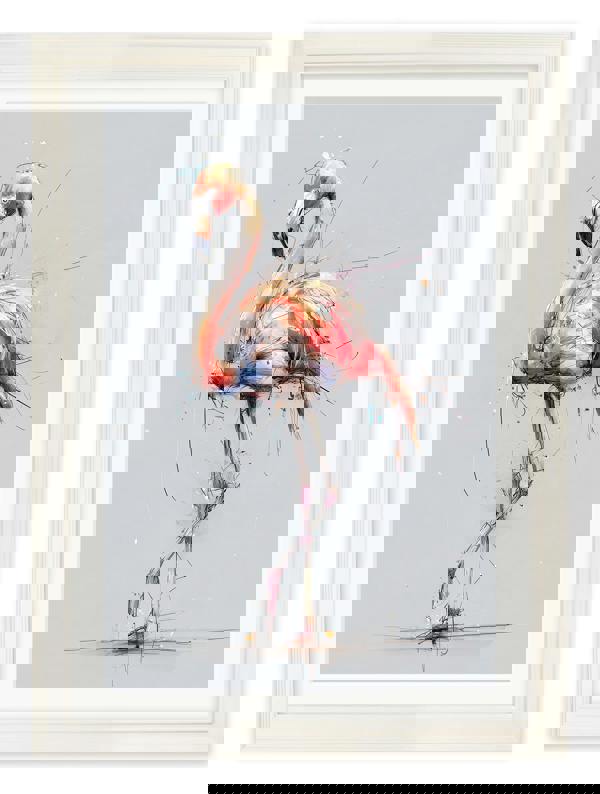 Exceptional Art Pink Flamingo Cosy Sketch - Cream Hurstwood frame