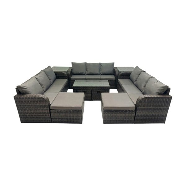 Fimous Rattan Garden Outdoor Furniture Set 3 Seater Sofa Coffee Table with 2 Side Tables 4 Footstools Dark Grey Mixed
