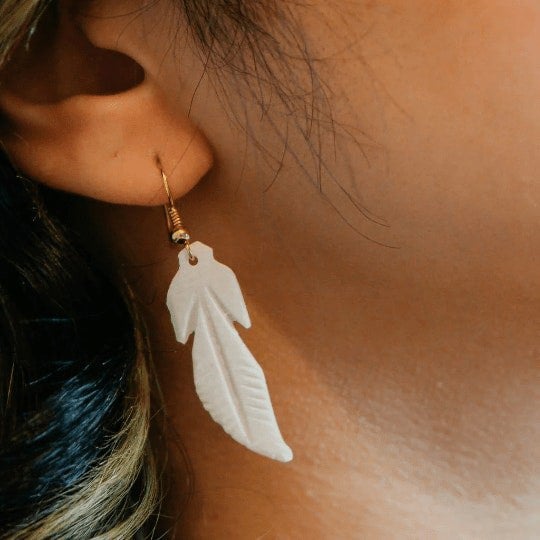 The Colourful Aura Long Tree Leaf Shell Lightweight Minimalist Beach Dainty White Drop Hook Earring