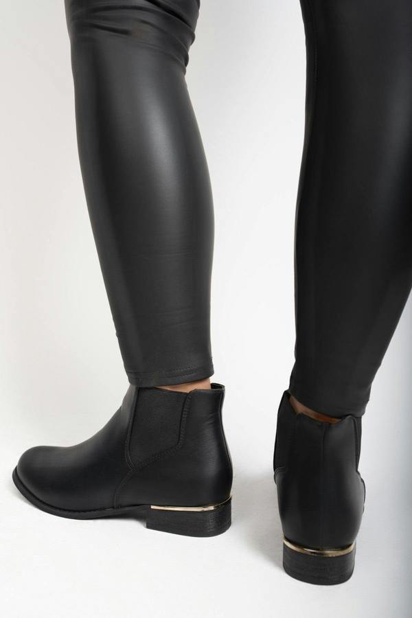 Palina Faux Leather Ankle Boots With Gold Trim Heel - Black