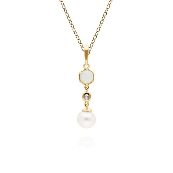 270P030501925 Modern Pearl, Opal & Topaz Drop Pendant in Gold Plated Silver 1