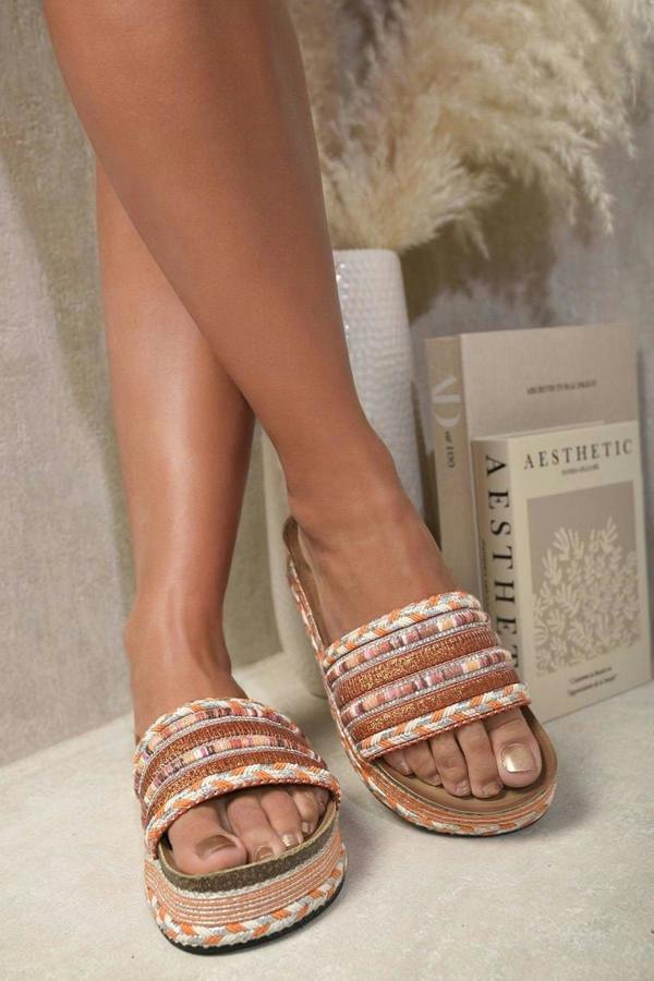 Lilian Thick Wedge Heel Braided Platform Sandals - Orange
